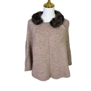 Crewcuts Merino Wool Alpaca Faux Fur Collar Poncho Sweater US Girls 12-14